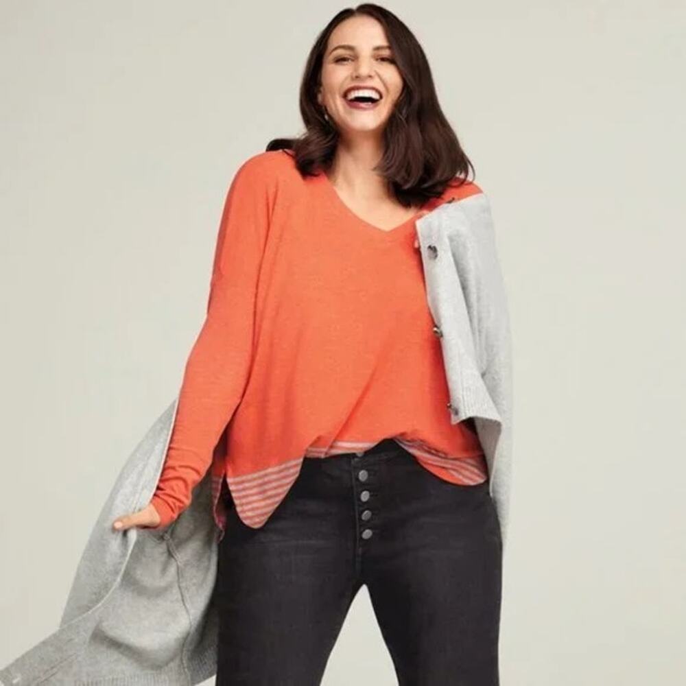 Cabi Orange Hangout Knit Long Sleeve Tee Size Small #4190